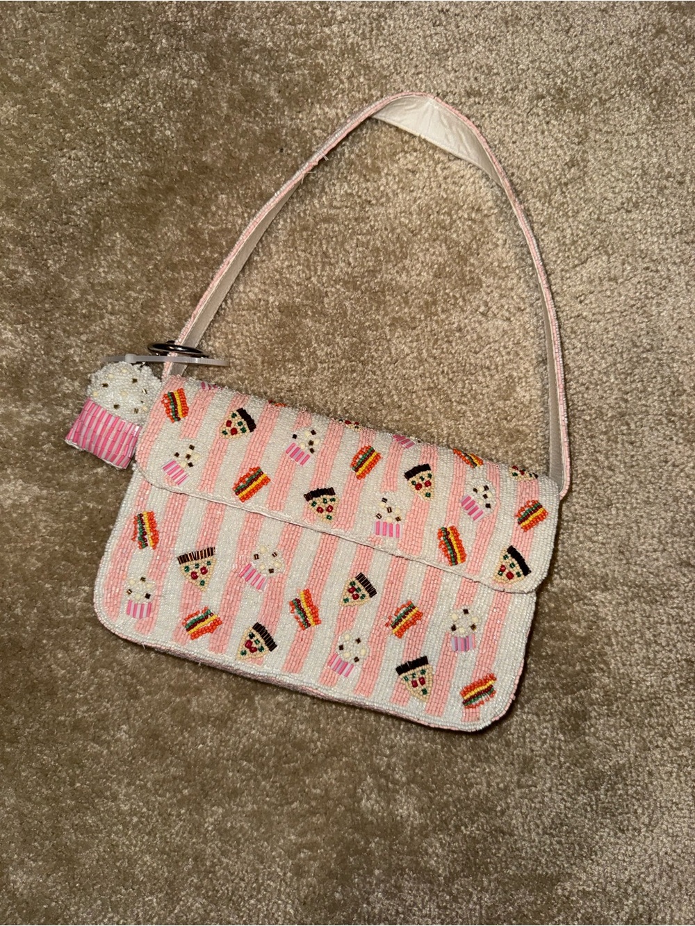 Beaded Pink Novelty Snack Pattern Shoulder Bag